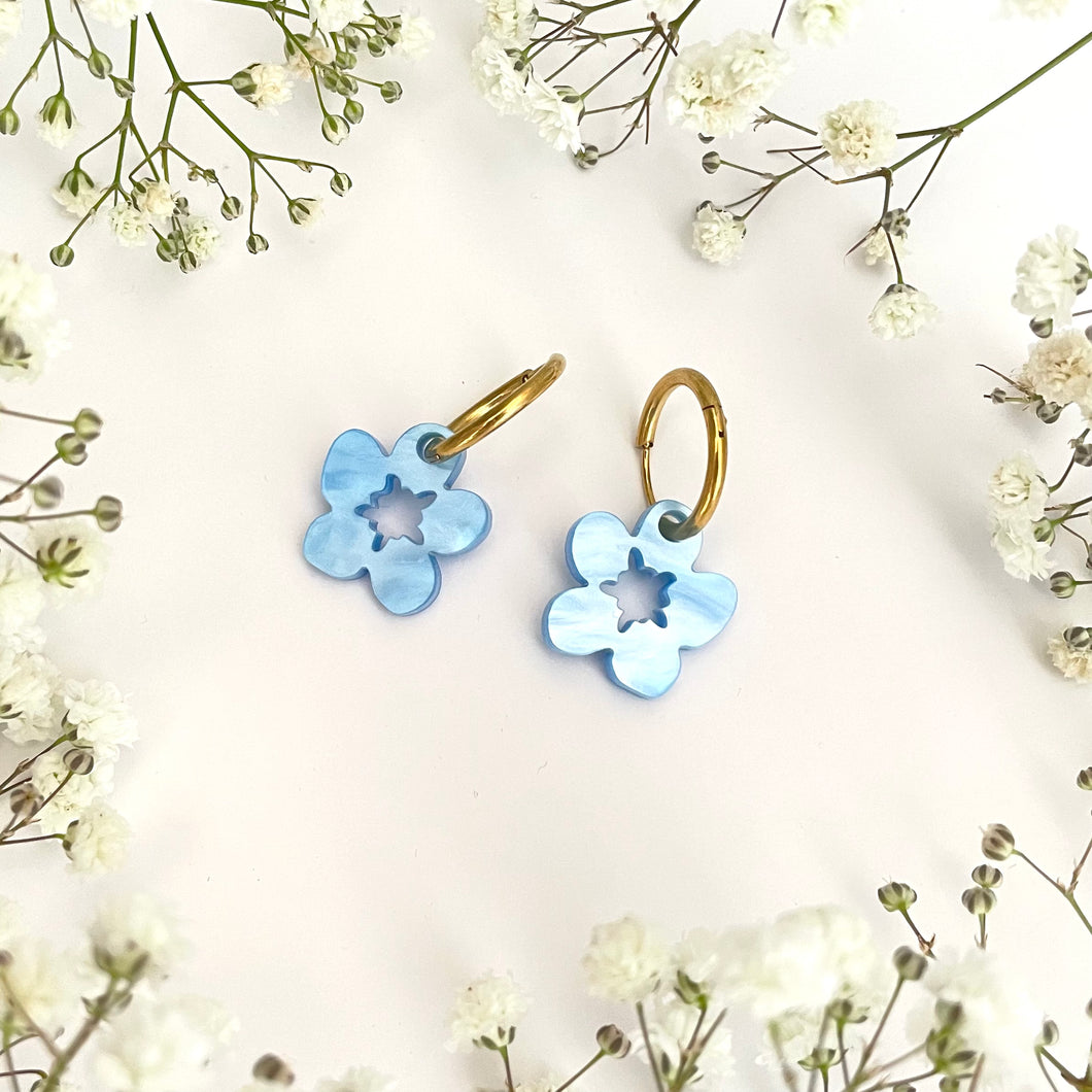 Forget-Me-Not Small Hoop Earrings (golden hoop color)